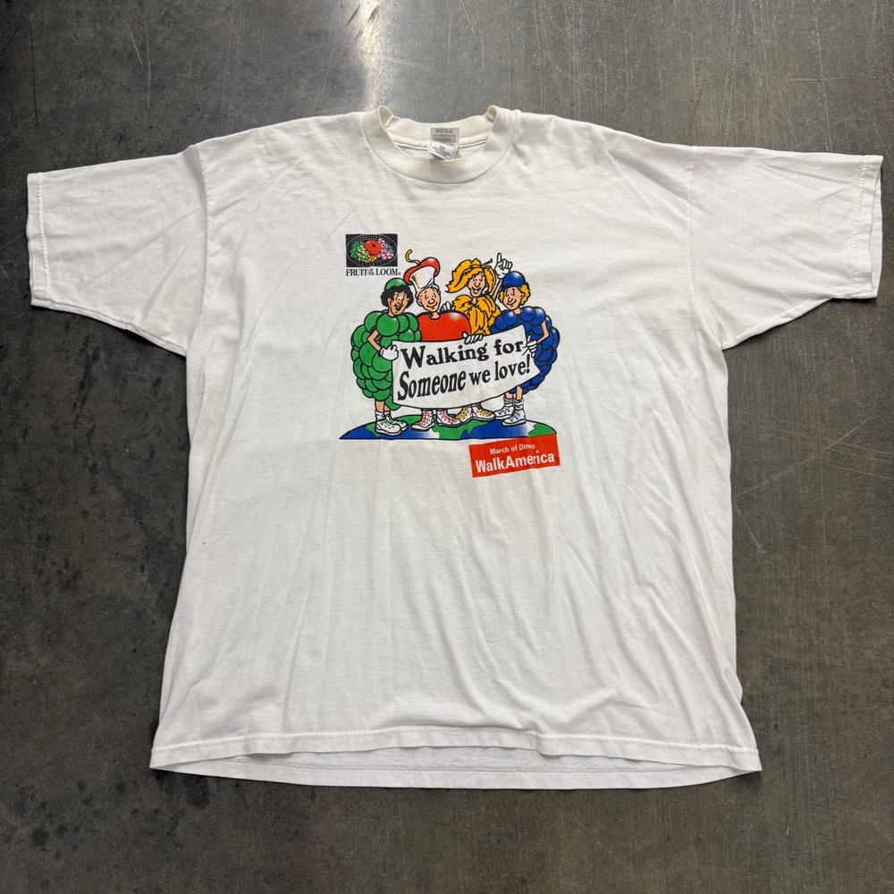 Vintage Fruit of the Loom March of‎ Dimes WalkAmerica Graphic T-Shirt White XXL